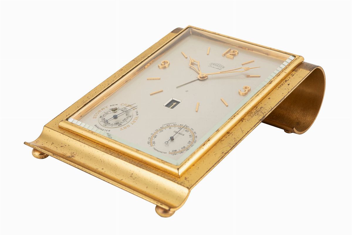Angelus - Orologio da tavolo con svegliarino, termometro, barometro e data, anni '60