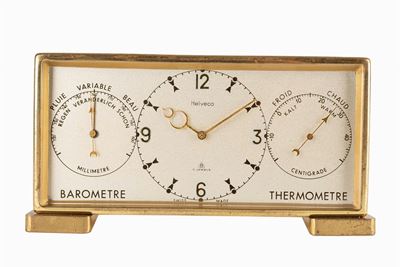 Orologio da tavolo con termometro e barometro, anni '60