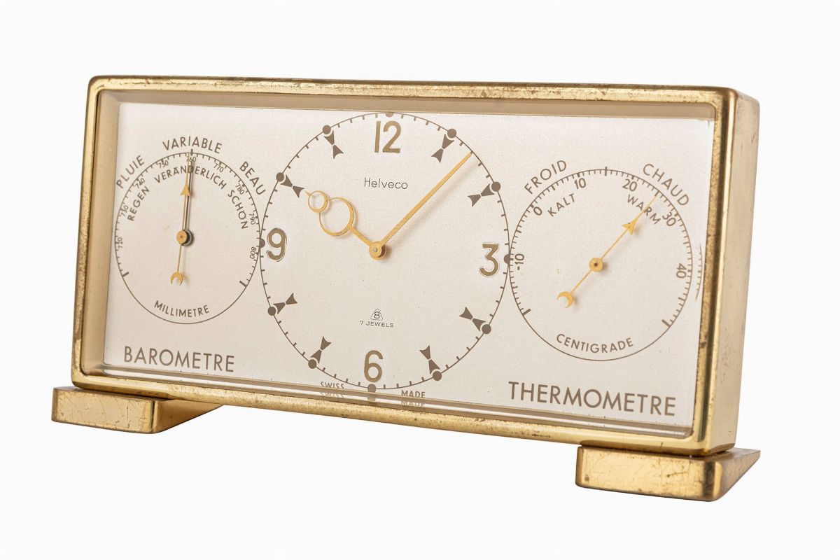 Helveco - Orologio da tavolo con termometro e barometro, anni '60