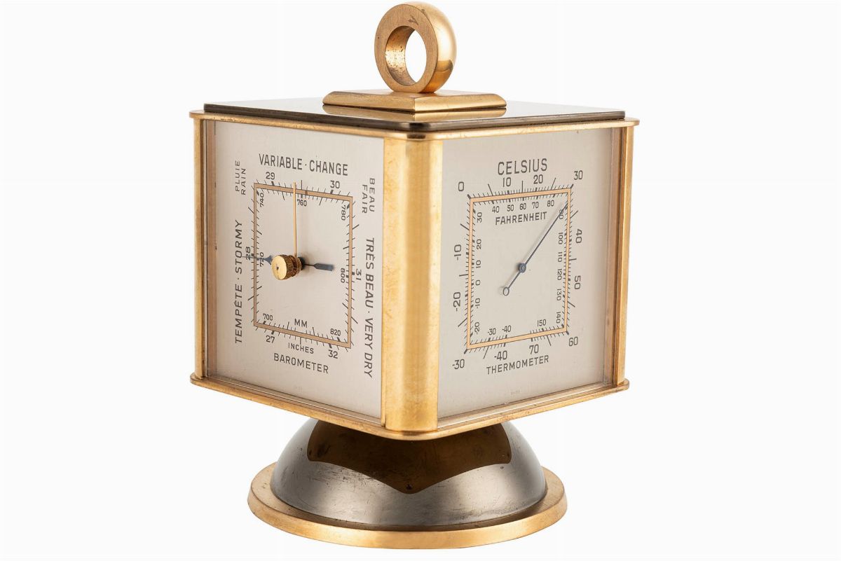 Imexal - Orologio da tavolo con calendario, termometro, igrometro e barometro, anni '60, ottone d...