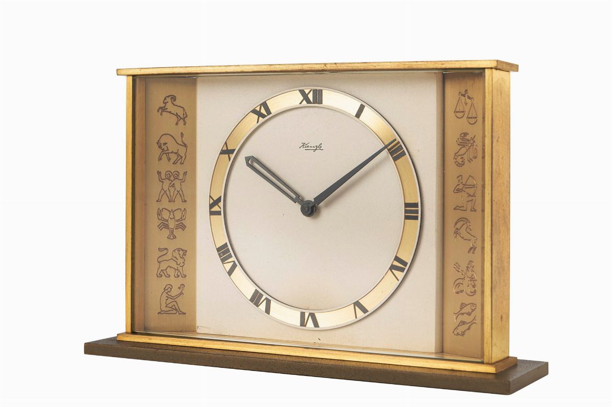 Kienzle - Orologio da tavolo a tema zodiaco, ottone dorato, anni '60