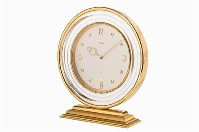 Orologio da tavolo 'Stelline', anni ‘60, ottone dorato e acrilico trasparente