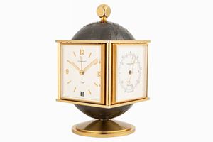 Imhof retailed by Bucherer desk clock with alarm, date, thermometer, hygrometer and barometer, ‘60s