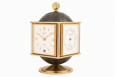 Imhof per Bucherer, Orologio da tavolo con svegliarino, data, termometro, igrometro e barometro, ...