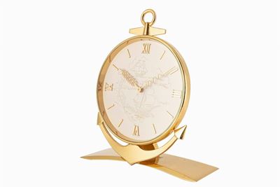 Orologio da tavolo a tema nautico, anni '60, in ottone dorato