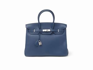 HERMES Birkin 35 Taurillon Clemence Leather 2011 Silver Hardware Indigo Navy