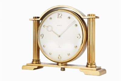Orologio da tavolo con doppio quadrante, anni '60, ottone dorato