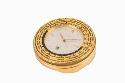 Orologio da tavolo con svegliarino e indicazioni globali, Luxor per Blome, anni '60
