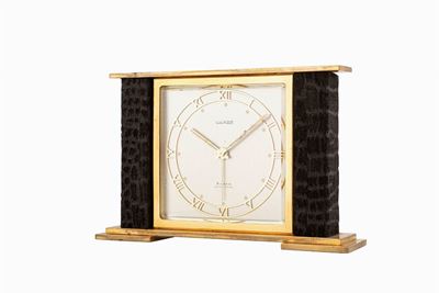 Orologio da tavolo Luxor con svegliarino, ottone dorato e quadrante argenté, anni '60