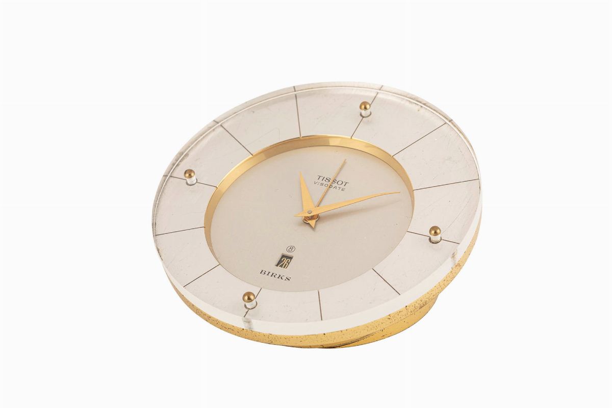 Tissot - Tissot retailed by Birks desk clock with alarm and date
