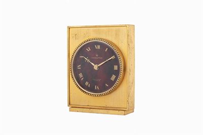 Orologio da tavolo Hamilton con svegliarino, ottone dorato, anni '60