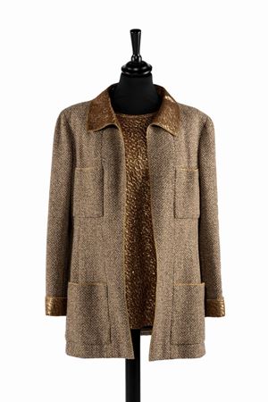 Bouclé wool long sleeves jacket and sleevesless top