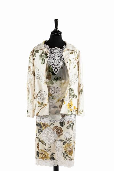 Completo da tre pezzi in Jacquard, Chiffon e Seta