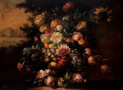 Due nature morte con trionfo di fiori, olio su tela