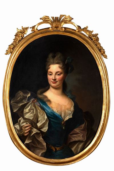 Ritratto di gentildonna e Ritratto di gentiluomo in armatura, olio su tela, ovale