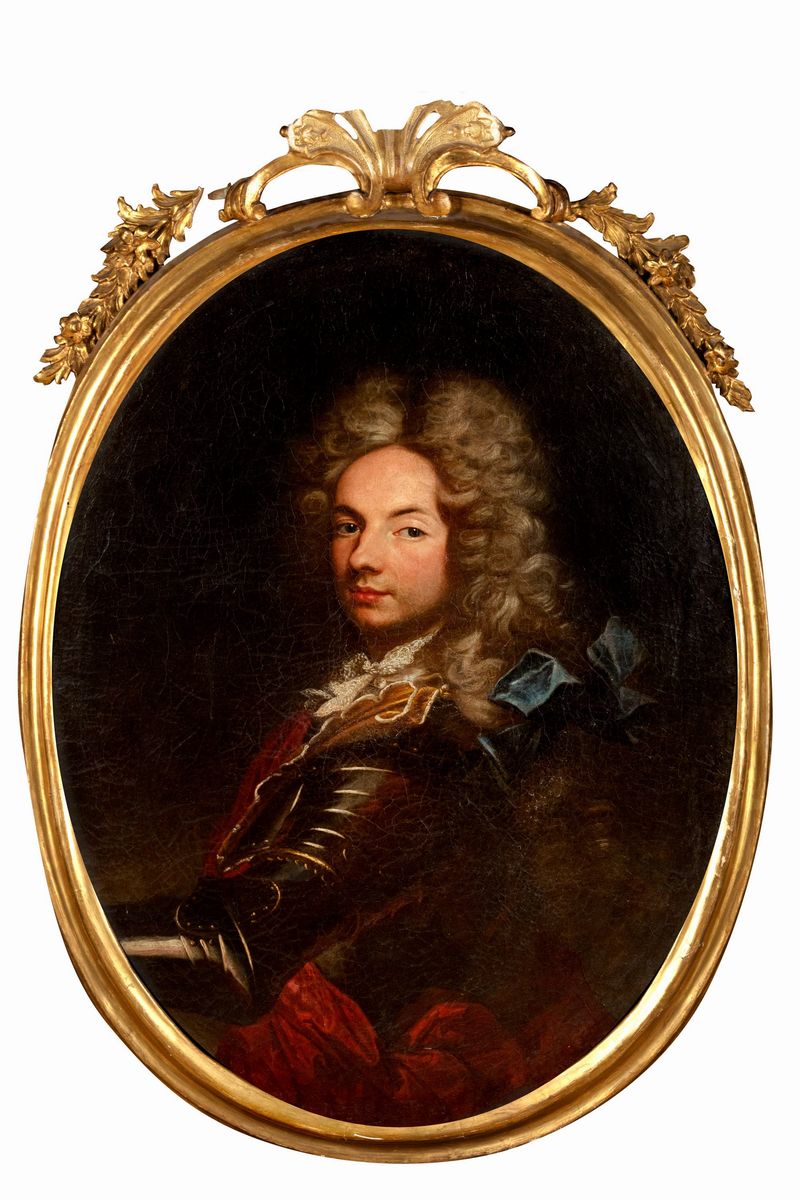 Domenico Parodi - Ritratto di gentildonna e Ritratto di gentiluomo in armatura, olio su tela, ova...