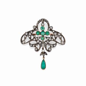 A 18K yellow gold, silver and diamond pendant-brooch, end of 19th century