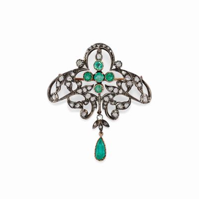 Pendente-spilla con Smeraldi e Diamanti, Fine XIX Secolo