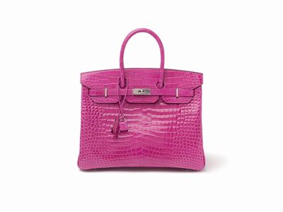 Borsa Birkin 35 cm, coccodrillo Porosus fucsia con dettagli in palladio