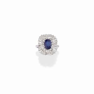 A 18K white gold, diamond and sapphire ring