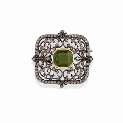 Pendente-spilla con Diamanti e Pietra Verde
