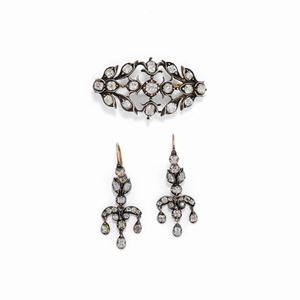 A 18K yellow gold, silver and diamond demi-parure, 19th century