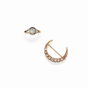 A 18K yellow gold and diamond ring and brooch, 19th century
