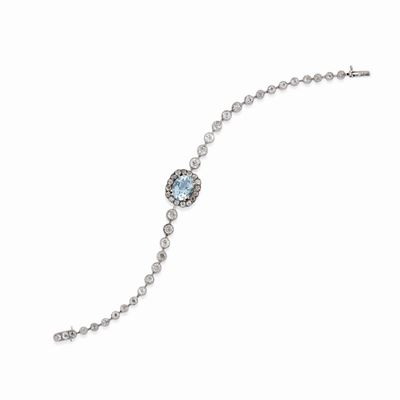 Bracciale con Diamanti e Acquamarina, Francia XX Secolo