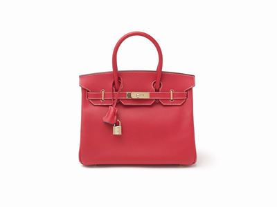 Borsa Birkin, modello Candy 30 cm in pelle Epsom rossa con interno blu