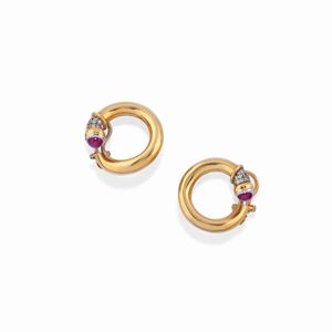 A 18K white gold, ruby and diamond earrings, Chimento