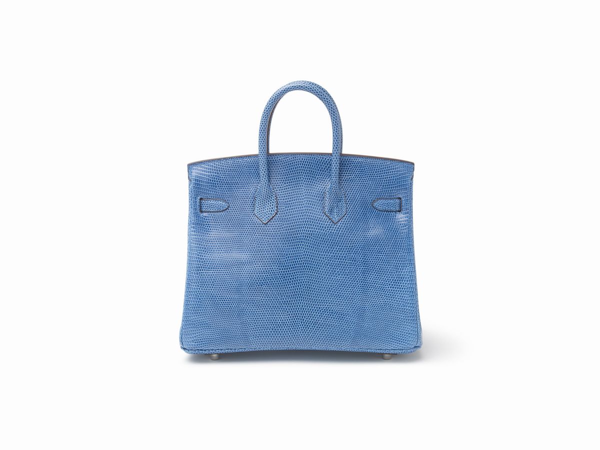 Hermès - Borsa Birkin, 25 cm in pelle di lucertola Niloticus, color blu Mykonos, 2012