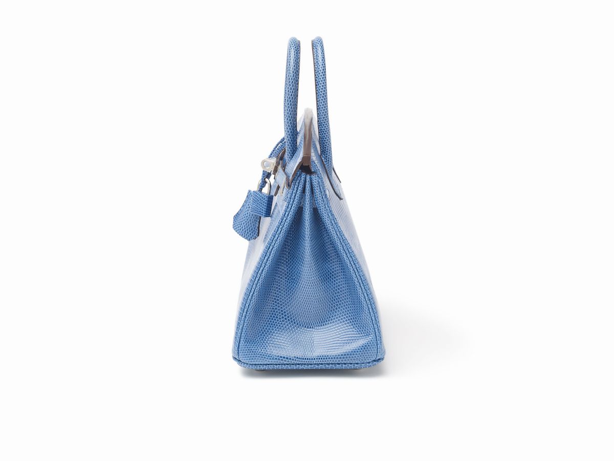 Hermès - Borsa Birkin, 25 cm in pelle di lucertola Niloticus, color blu Mykonos, 2012