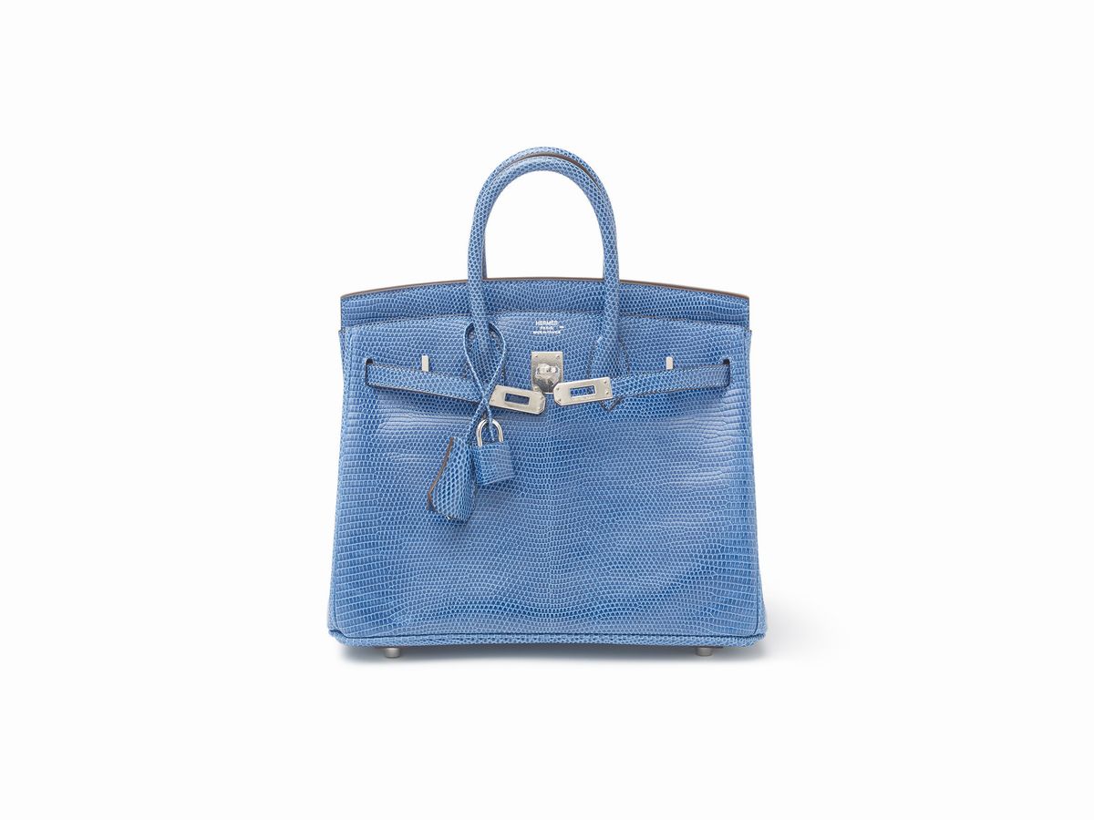 Hermès - Borsa Birkin, 25 cm in pelle di lucertola Niloticus, color blu Mykonos, 2012