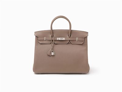 Borsa Birkin, 40 cm in pelle Togo color tortora con dettagli in palladio