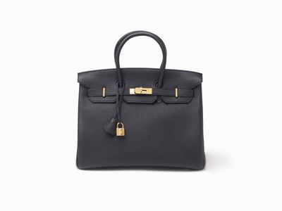 Borsa Birkin 35 cm, pelle togo nera con dettagli in metallo dorato
