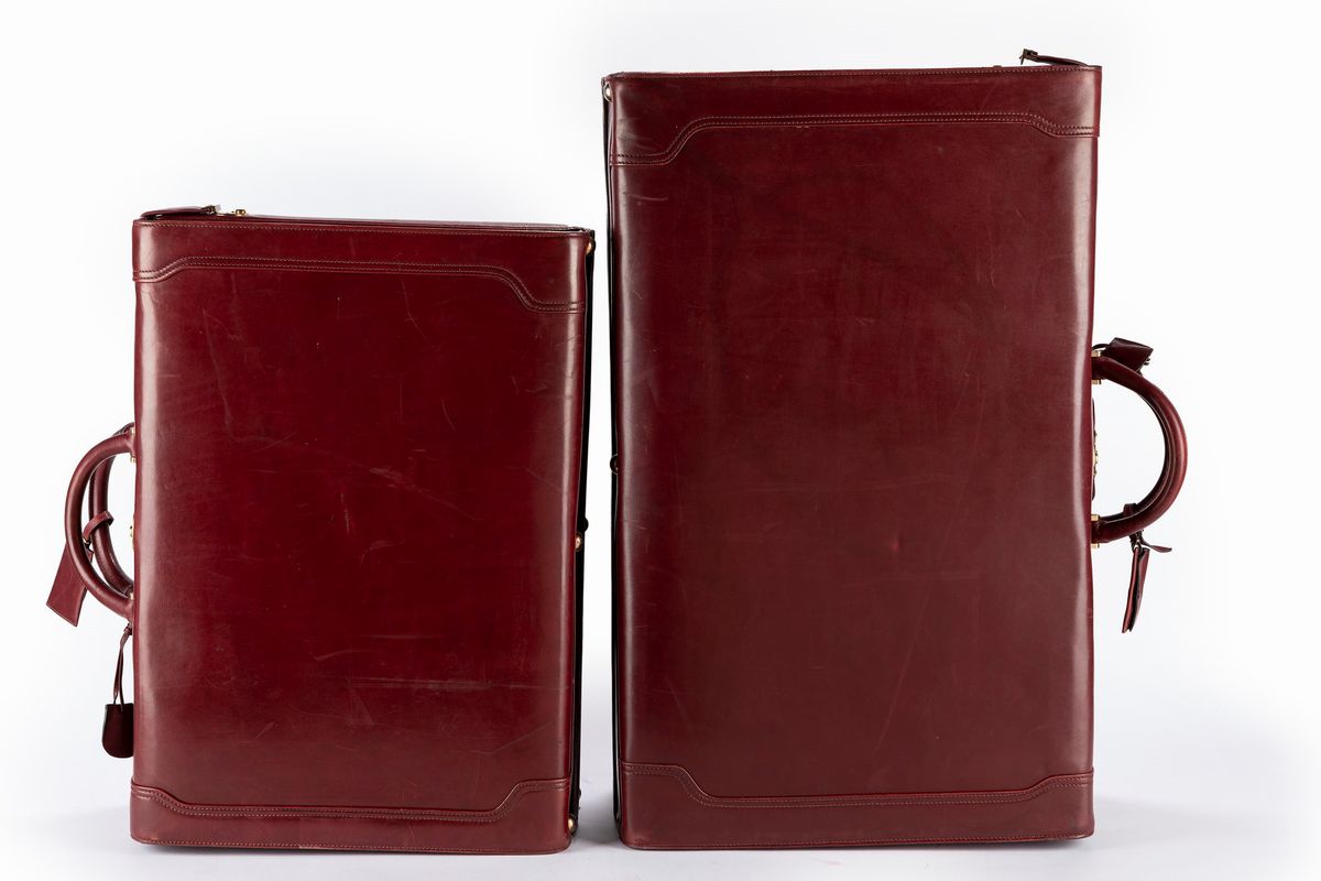 Gucci - Due valigie rigide in pelle color bordeaux, anni '70