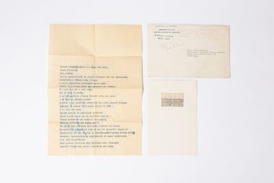 Busta Contenente Collage su Cartoncino e Lettera Acquarellata