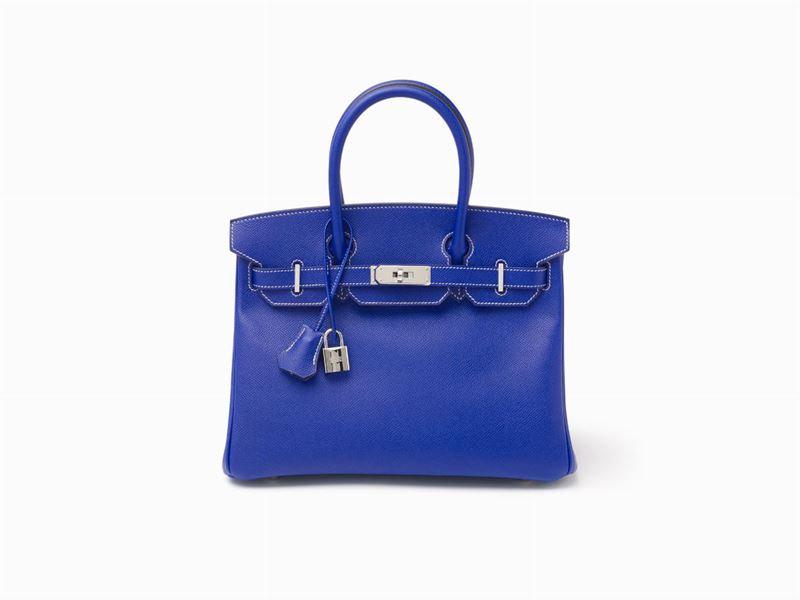 Sold at Auction: Hermes 30cm Electric Blue Togo Leather Birkin Bag