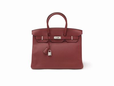 Borsa Birkin, 35 cm in pelle taurillon clemence amaranto con dettagli in palladio