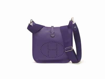 Borsa Evelyne, 29 cm in pelle taurillon clemence color iris
