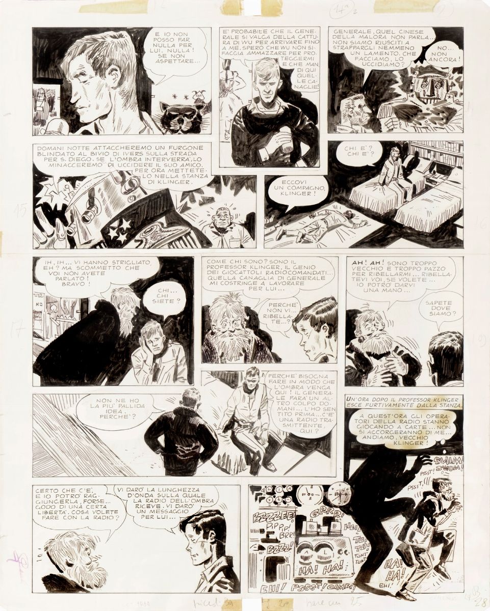 Hugo Pratt - L’Ombra, tavole originali in matita e china su cartoncino, 1964
