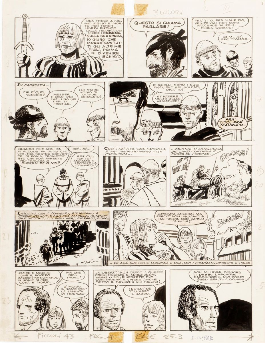 Hugo Pratt - Le avventure di Fanfulla - Lotto composto da 11 tavole, matita e china su cartoncino