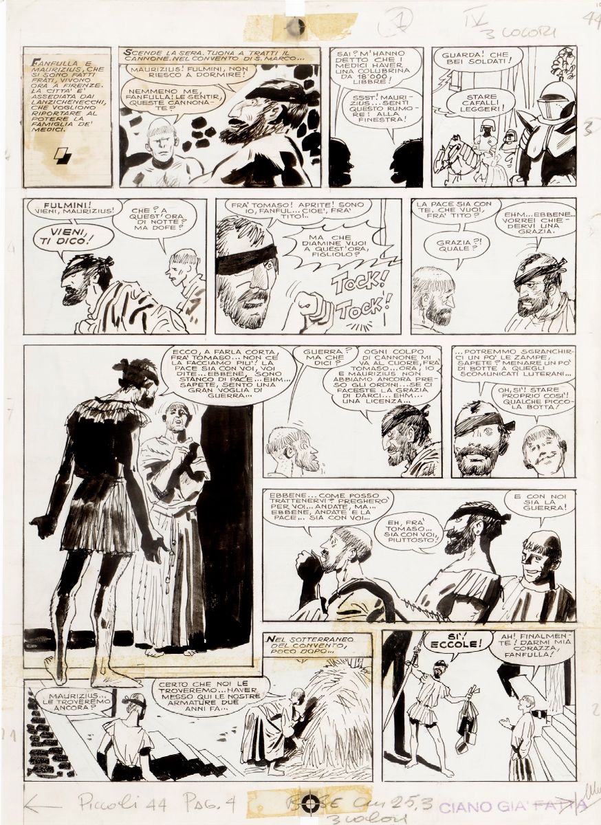 Hugo Pratt - Le avventure di Fanfulla - Lotto composto da 11 tavole, matita e china su cartoncino