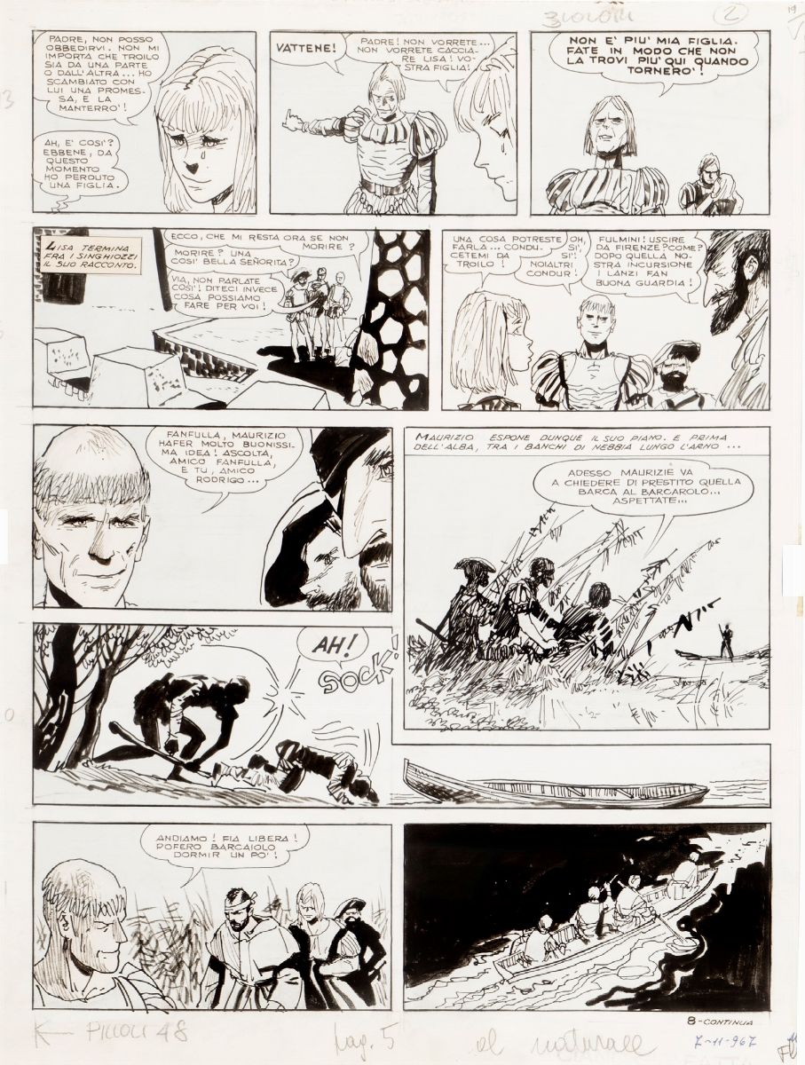 Hugo Pratt - Le avventure di Fanfulla - Lotto composto da 11 tavole, matita e china su cartoncino