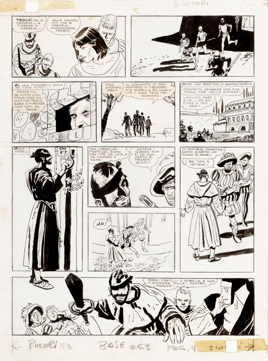 Hugo Pratt - Le avventure di Fanfulla - Lotto composto da 11 tavole, matita e china su cartoncino