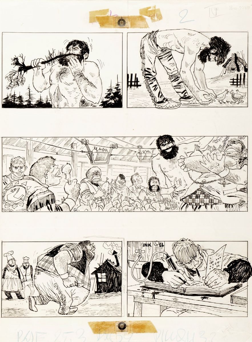 Hugo Pratt - Il favoloso West: I giganti burloni, 1964, matita e china su cartoncino