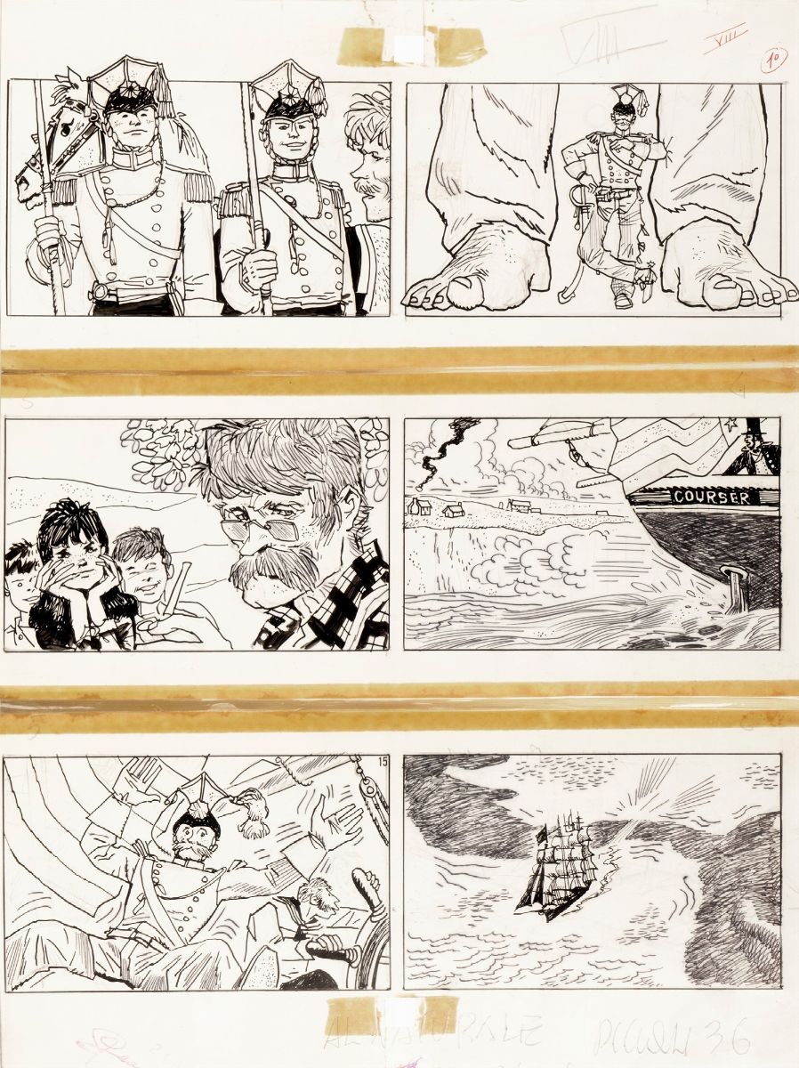 Hugo Pratt - Il favoloso West: I giganti burloni, 1964, matita e china su cartoncino
