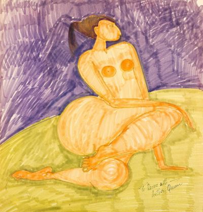 Nudo femminile, tecnica mista su cartoncino