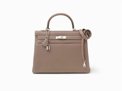 Borsa Kelly Retourne 35 cm in pelle Togo color tortora