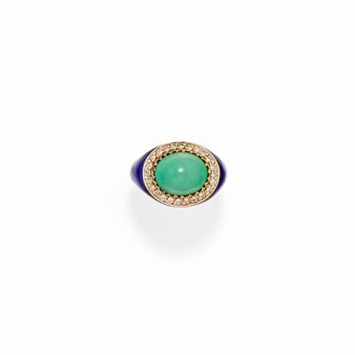 Anello con Turchese, Smalto e Diamanti